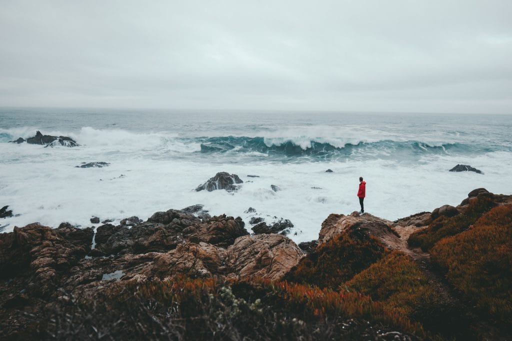 Thinking big in 2022 1 pensar a lo grande, thinking big, think big man standing on brown rock formation beside seashore during daytime