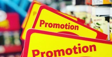 Sales promotion a close up of a sign in a store